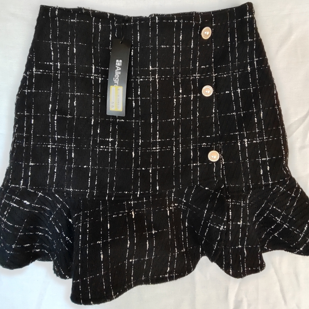 Allegra K Black and White Checkered Skort with Ruffle Hem